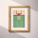 Matted frame view of A vintage pastel pencil illustration, a basketball rim, front view