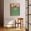 Room view with a full frame of A vintage pastel pencil illustration, a basketball rim, front view