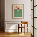 Room view with a matted frame of A vintage pastel pencil illustration, a basketball rim, front view