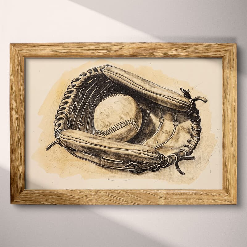 Full frame view of A vintage pencil sketch, a baseball and mitt