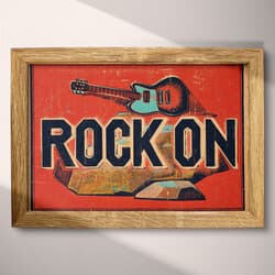 Rock On Art | Music Wall Art | Music Print | Red, Black, Orange, Green, Brown and Blue Decor | Vintage Wall Decor | Game Room Digital Download | Bachelor Party Art | Summer Wall Art | Linocut Print