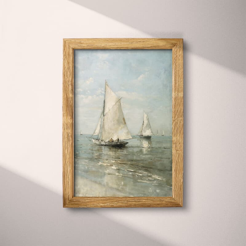 Full frame view of An impressionist oil painting, a group of sailboats in the sea, distant view