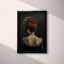 Full frame view of A vintage oil painting, a woman with a feather in her hat, back view