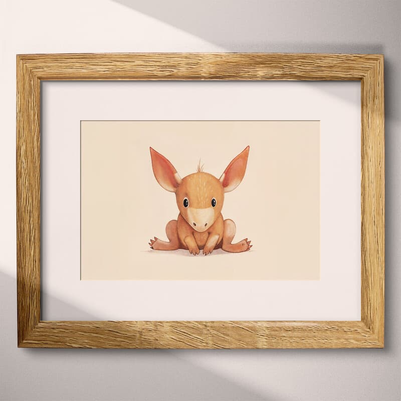 Matted frame view of A cute chibi anime pastel pencil illustration, an aardvark