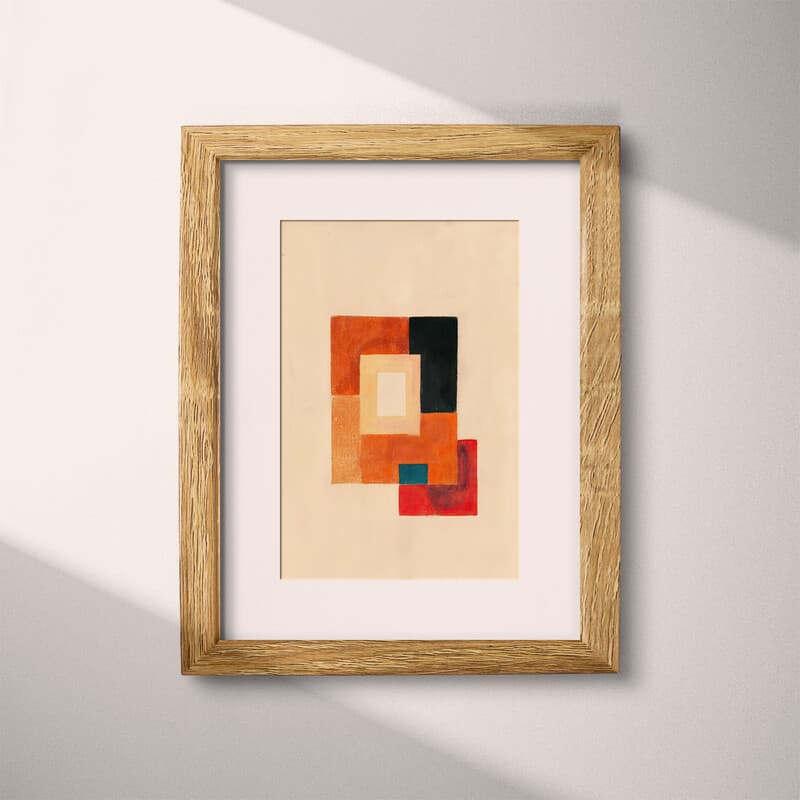 Matted frame view of An abstract minimalist pastel pencil illustration, squares