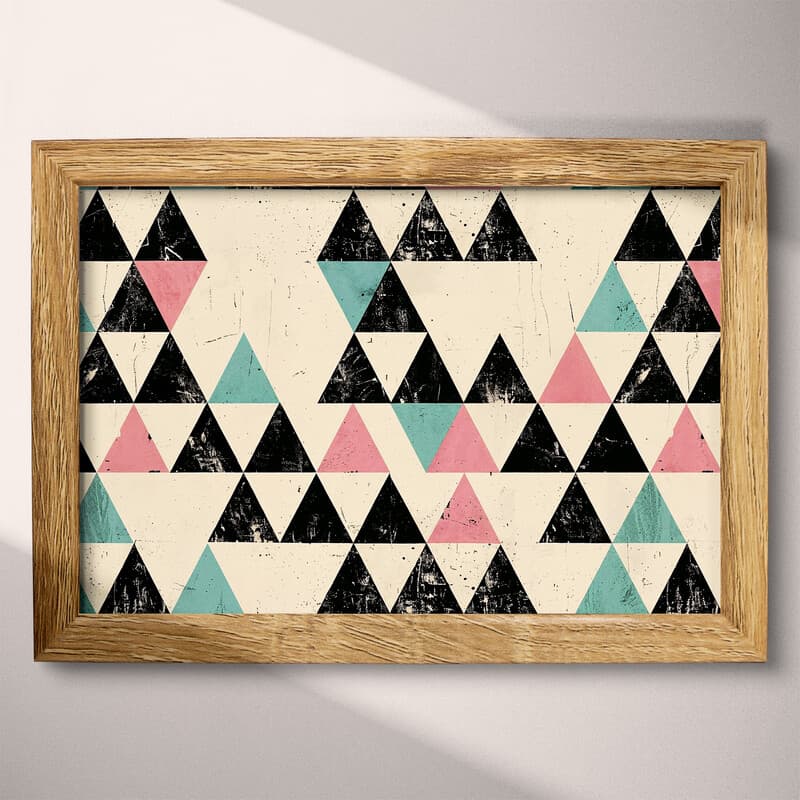 Full frame view of A contemporary textile print, symmetric triangle pattern