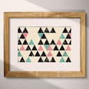 Matted frame view of A contemporary textile print, symmetric triangle pattern