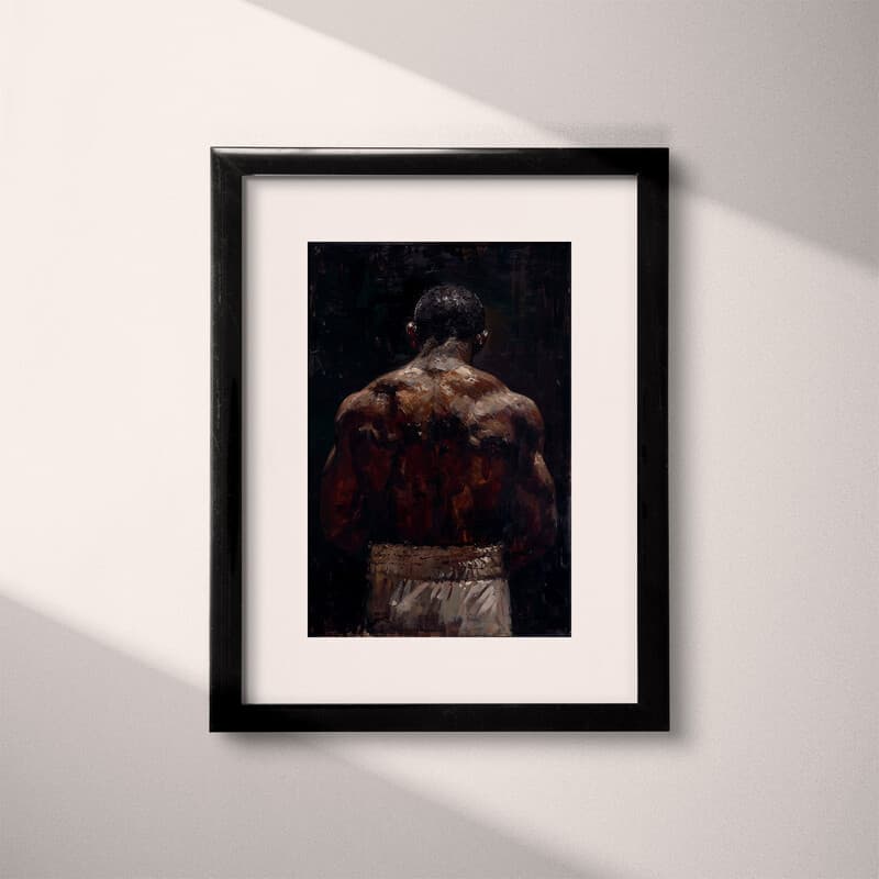 Matted frame view of A vintage oil painting, a boxer, back view