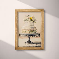 Wedding Cake Art | Wedding Wall Art | Food & Drink Print | Beige, Black, Brown, Yellow and Red Decor | Vintage Wall Decor | Kitchen & Dining Digital Download | Wedding Art | Valentine's Day Wall Art | Spring Print | Pastel Pencil Illustration