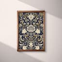 Full frame view of A baroque linocut print, symmetric intricate floral pattern