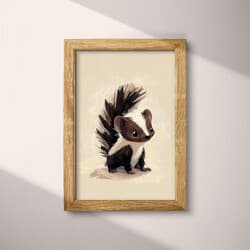 Skunk Art | Wildlife Wall Art | Animals Print | White, Black and Brown Decor | Chibi Wall Decor | Kids Digital Download | Baby Shower Art | Halloween Wall Art | Spring Print | Pastel Pencil Illustration