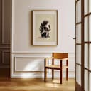 Room view with a matted frame of A cute chibi anime pastel pencil illustration, a skunk