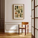Room view with a matted frame of A wabi sabi textile print, pattern of trees