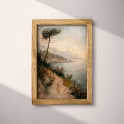 Mediterranean Coastline Art | Landscape Wall Art | Landscapes Print | Gray, Black, Brown and Beige Decor | Impressionist Wall Decor | Living Room Digital Download | Housewarming Art | Summer Wall Art | Oil Painting