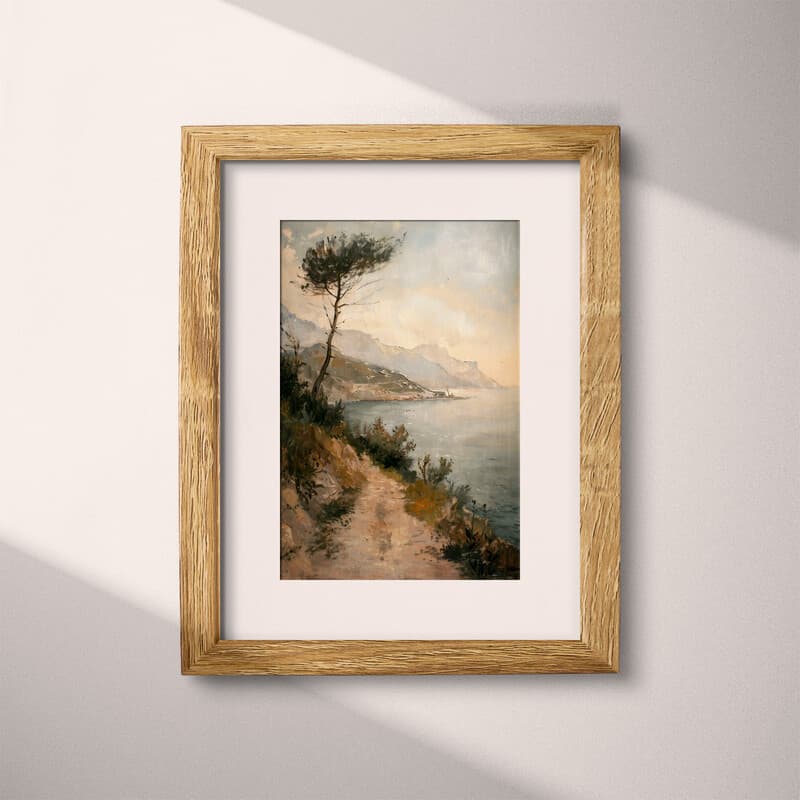 Matted frame view of An impressionist oil painting, mediterranean coastline