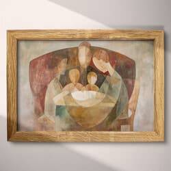 Family Dinner Art | Family Wall Art | Portrait Print | Gray, Brown, Black and White Decor | Mid Century Wall Decor | Living Room Digital Download | Housewarming Art | Thanksgiving Wall Art | Autumn Print | Oil Painting