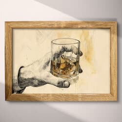 Hand Digital Download | Still Life Wall Decor | Food & Drink Decor | Beige, Black, Gray and Brown Print | Vintage Wall Art | Bar Art | Bachelor Party Digital Download | Father's Day Wall Decor | Autumn Decor | Graphite Sketch