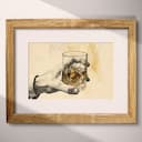 Matted frame view of A vintage graphite sketch, a man's hand holding a glass of whiskey