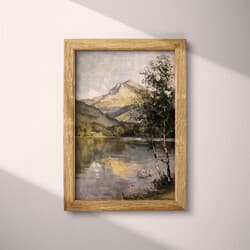 Lakeside Mountain Digital Download | Nature Wall Decor | Landscapes Decor | Gray and Black Print | Impressionist Wall Art | Living Room Art | Housewarming Digital Download | Summer Wall Decor | Oil Painting