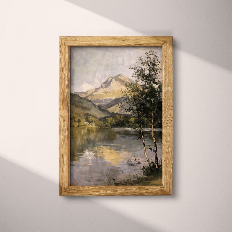 Full frame view of An impressionist oil painting, lakeside mountain in the summer