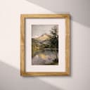 Matted frame view of An impressionist oil painting, lakeside mountain in the summer