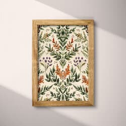 Plant Pattern Digital Download | Botanical Wall Decor | Botanical Decor | Beige, Green, Brown and Orange Print | Vintage Wall Art | Living Room Art | Housewarming Digital Download | Thanksgiving Wall Decor | Autumn Decor | Textile