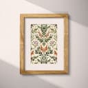 Matted frame view of A vintage textile print, symmetric plant pattern