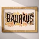 Full frame view of A bauhaus linocut print, the word "BAUHAUS" with a pattern