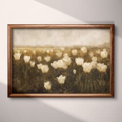 Tulip Field Art | Nature Wall Art | Flowers Print | Black, Beige and Brown Decor | Impressionist Wall Decor | Living Room Digital Download | Housewarming Art | Spring Wall Art | Oil Painting