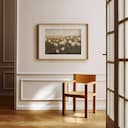 Room view with a matted frame of An impressionist oil painting, a tulip field