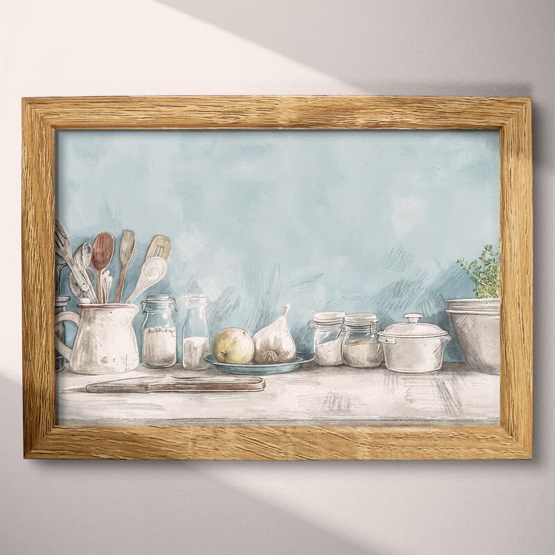 Full frame view of A rustic pastel pencil illustration, still life on a kitchen counter