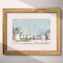 Matted frame view of A rustic pastel pencil illustration, still life on a kitchen counter