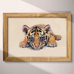 Tiger Art | Wildlife Wall Art | Animals Print | Beige, Brown and Black Decor | Chibi Wall Decor | Kids Digital Download | Baby Shower Art | Autumn Wall Art | Pastel Pencil Illustration