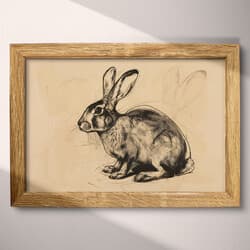 Rabbit Art | Animal Wall Art | Animals Print | Beige, Black and Brown Decor | Rustic Wall Decor | Nursery Digital Download | Baby Shower Art | Easter Wall Art | Autumn Print | Graphite Sketch