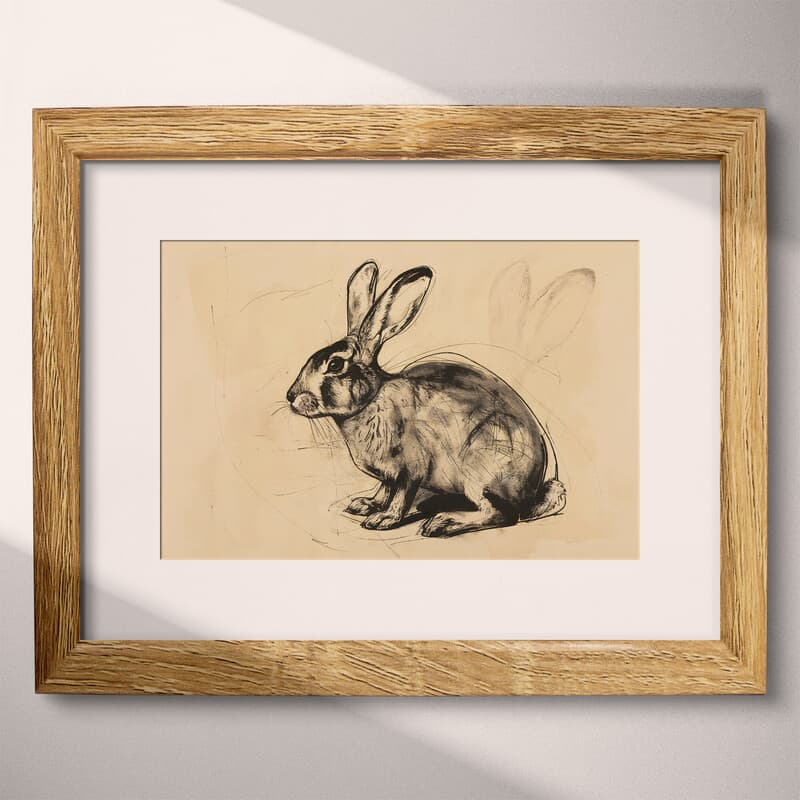 Matted frame view of A rustic graphite sketch, a rabbit