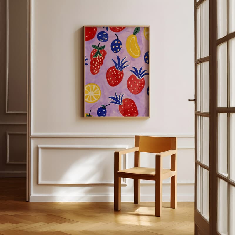 Room view with a full frame of A bohemian textile print, fruit pattern