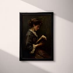 Woman Reading Art | Portrait Wall Art | Portrait Print | Black, Brown and Beige Decor | Vintage Wall Decor | Living Room Digital Download | Autumn Art | Oil Painting