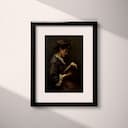 Matted frame view of A vintage oil painting, woman reading a book, side view