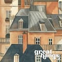 Closeup view of A vintage pastel pencil illustration, french city architecture