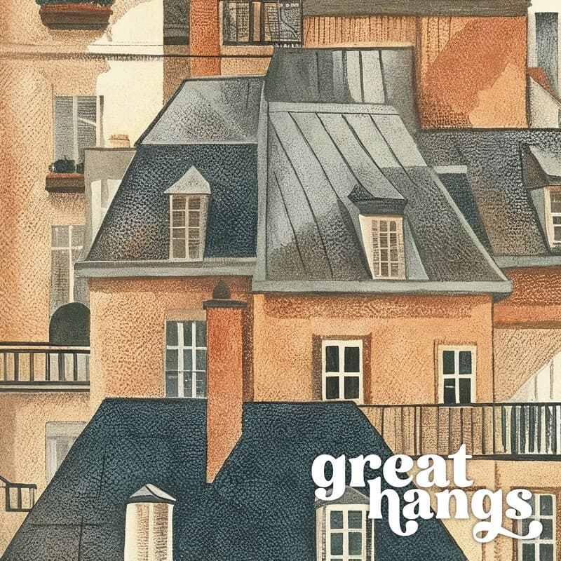 Closeup view of A vintage pastel pencil illustration, french city architecture