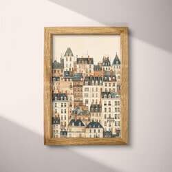 French Architecture Art | Architecture Wall Art | Architecture Print | Beige, Black and Gray Decor | Vintage Wall Decor | Living Room Digital Download | Housewarming Art | Autumn Wall Art | Pastel Pencil Illustration