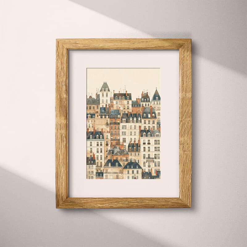 Matted frame view of A vintage pastel pencil illustration, french city architecture