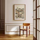 Room view with a matted frame of A vintage pastel pencil illustration, french city architecture