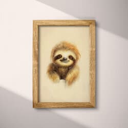 Sloth Art | Animal Wall Art | Animals Print | Beige and Brown Decor | Chibi Wall Decor | Kids Digital Download | Baby Shower Art | Autumn Wall Art | Colored Pencil Illustration