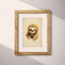 Matted frame view of A cute chibi anime colored pencil illustration, a sloth