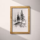 Full frame view of A vintage charcoal sketch, pine trees on a hill