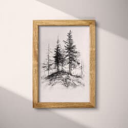 Pine Trees Digital Download | Nature Wall Decor | Landscapes Decor | Gray and Black Print | Vintage Wall Art | Living Room Art | Housewarming Digital Download | Winter Wall Decor | Charcoal Sketch