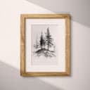 Matted frame view of A vintage charcoal sketch, pine trees on a hill