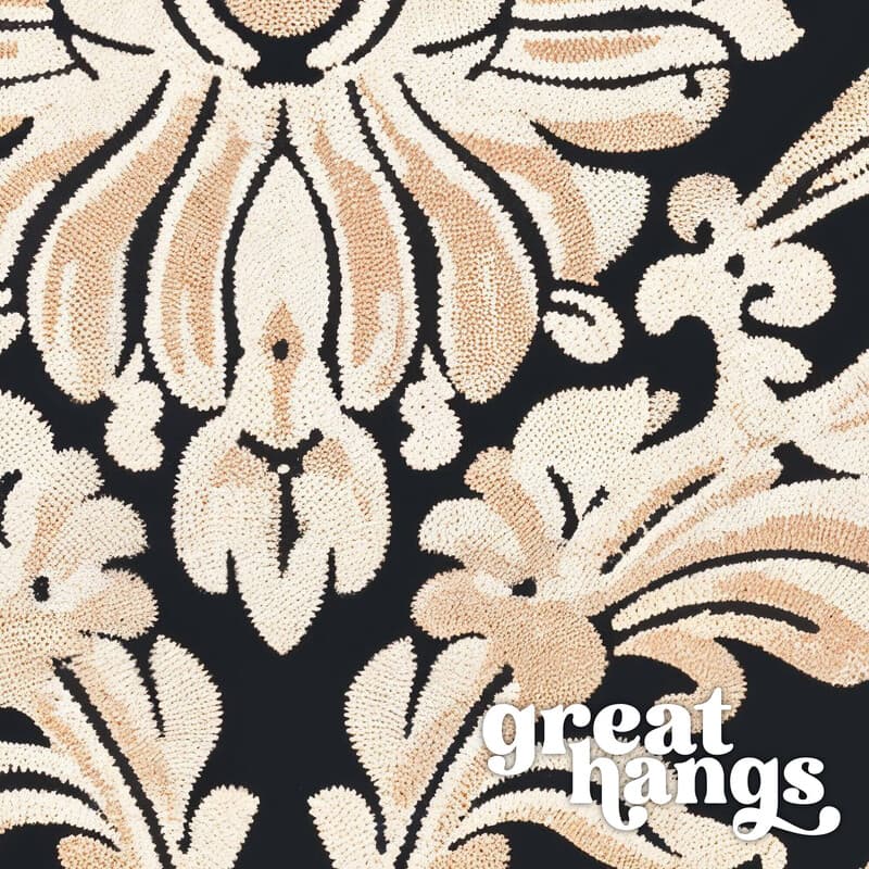 Closeup view of A gothic textile print, symmetric intricate pattern