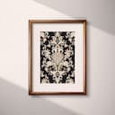 Matted frame view of A gothic textile print, symmetric intricate pattern